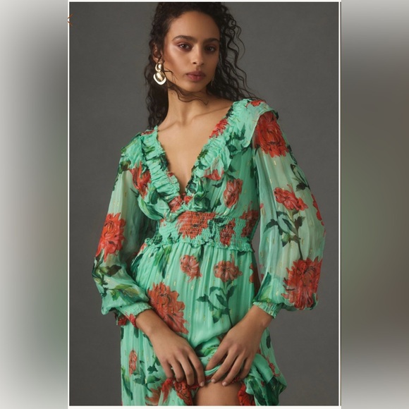 Anthropologie The Odetta Ruffled V Neck Dress⚜️ - Picture 3 of 5